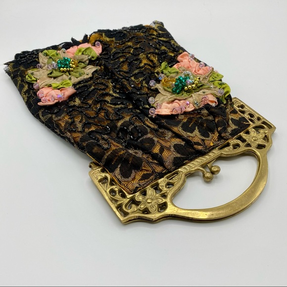 Vintage Brass Handle Black Lace Beaded Bag - Picture 10 of 16